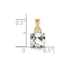 14k Checkerboard White Topaz and Diamond Pendant