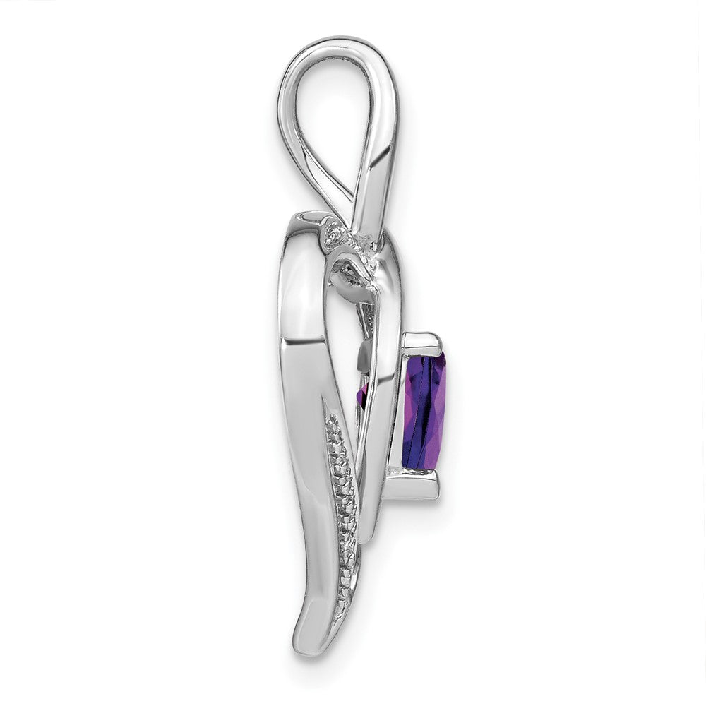 Sterling Silver Rhodium-plated Amethyst and Diamond Pendant - 2