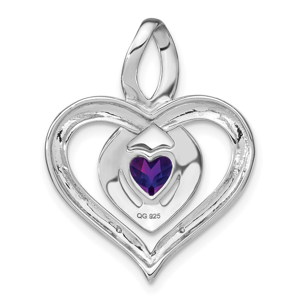 Sterling Silver Rhodium-plated Amethyst and Diamond Pendant - 2