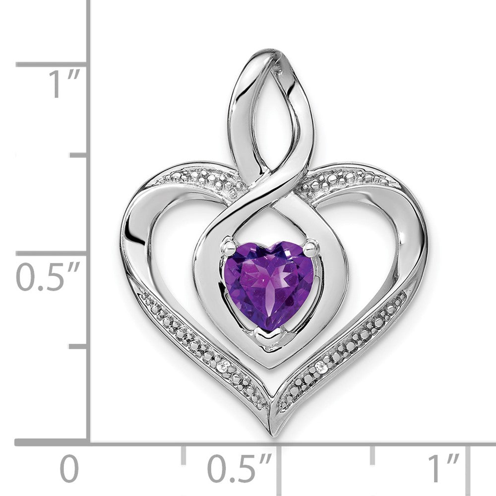 Sterling Silver Rhodium-plated Amethyst and Diamond Pendant - 2