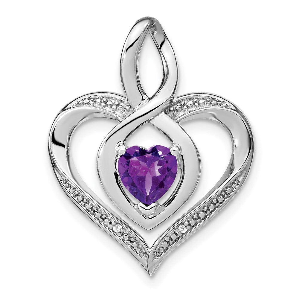 Sterling Silver Rhodium-plated Amethyst and Diamond Pendant - 2