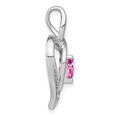 Sterling Silver Rhod-plated Created Pink Sapphire/Diamond Pendant - 3