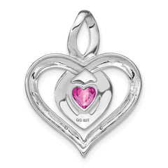 Sterling Silver Rhod-plated Created Pink Sapphire/Diamond Pendant - 3