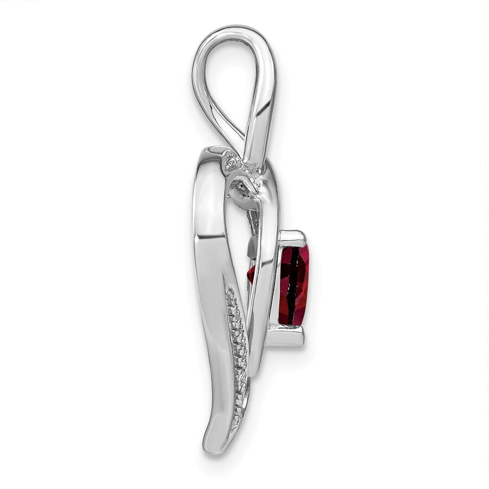 Sterling Silver Rhodium-plated Garnet and Diamond Pendant - 5