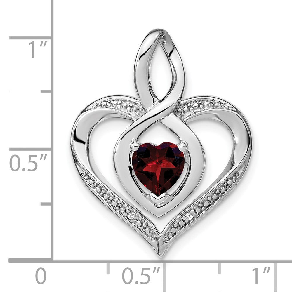 Sterling Silver Rhodium-plated Garnet and Diamond Pendant - 5