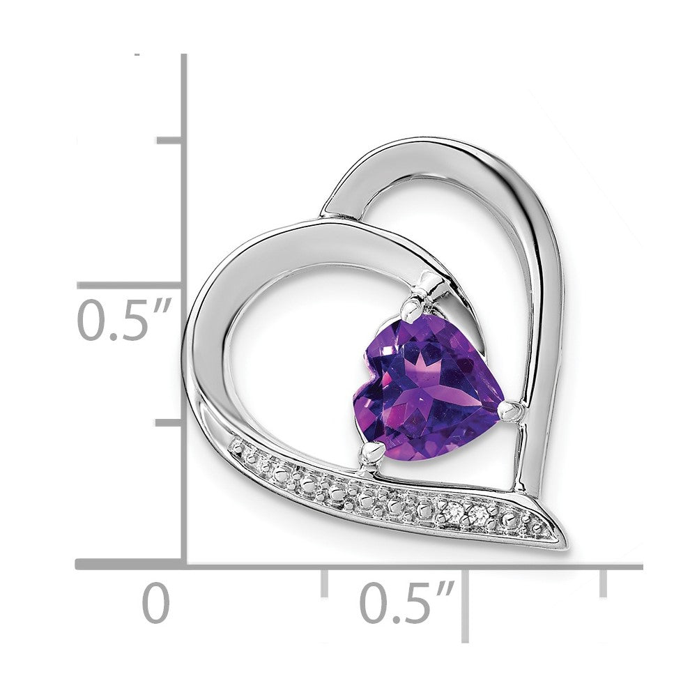 Sterling Silver Rhodium-plated Amethyst and Diamond Pendant - 9