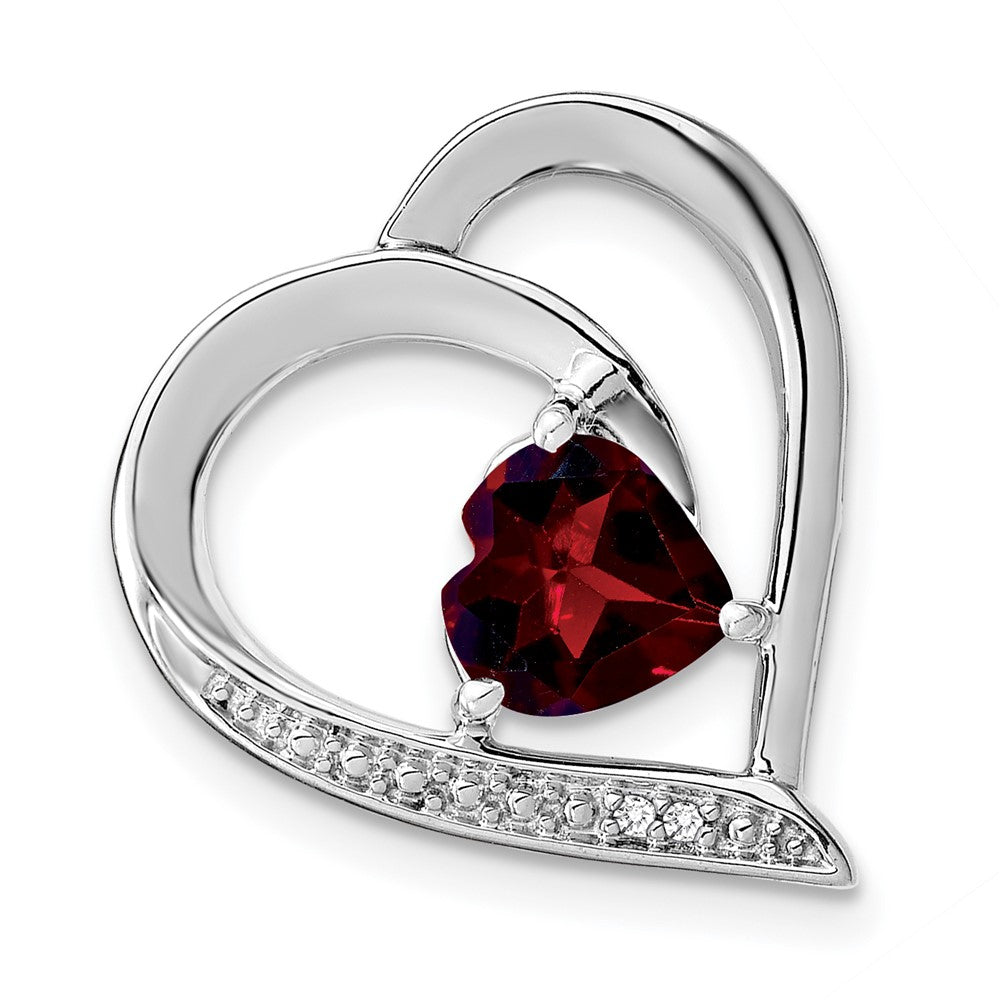 Sterling Silver Rhodium-plated Garnet and Diamond Pendant - 4
