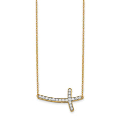 14k Polished 1/4 carat Diamond Sideways Cross 18 inch Necklace