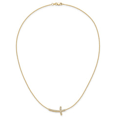 14k Polished 1/4 carat Diamond Sideways Cross 18 inch Necklace