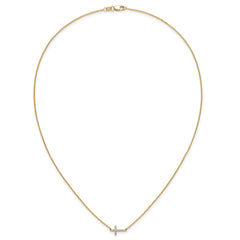 14k Polished 1/10 carat Diamond Sideways Cross 18 inch Necklace - 2