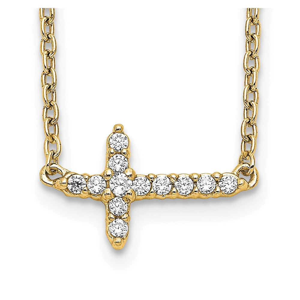 14k Polished 1/10 carat Diamond Sideways Cross 18 inch Necklace - 2