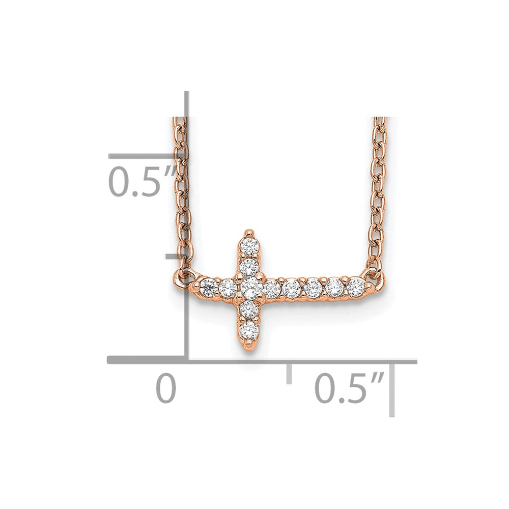 14k Rose Gold Diamond Sideways Cross 18in Necklace