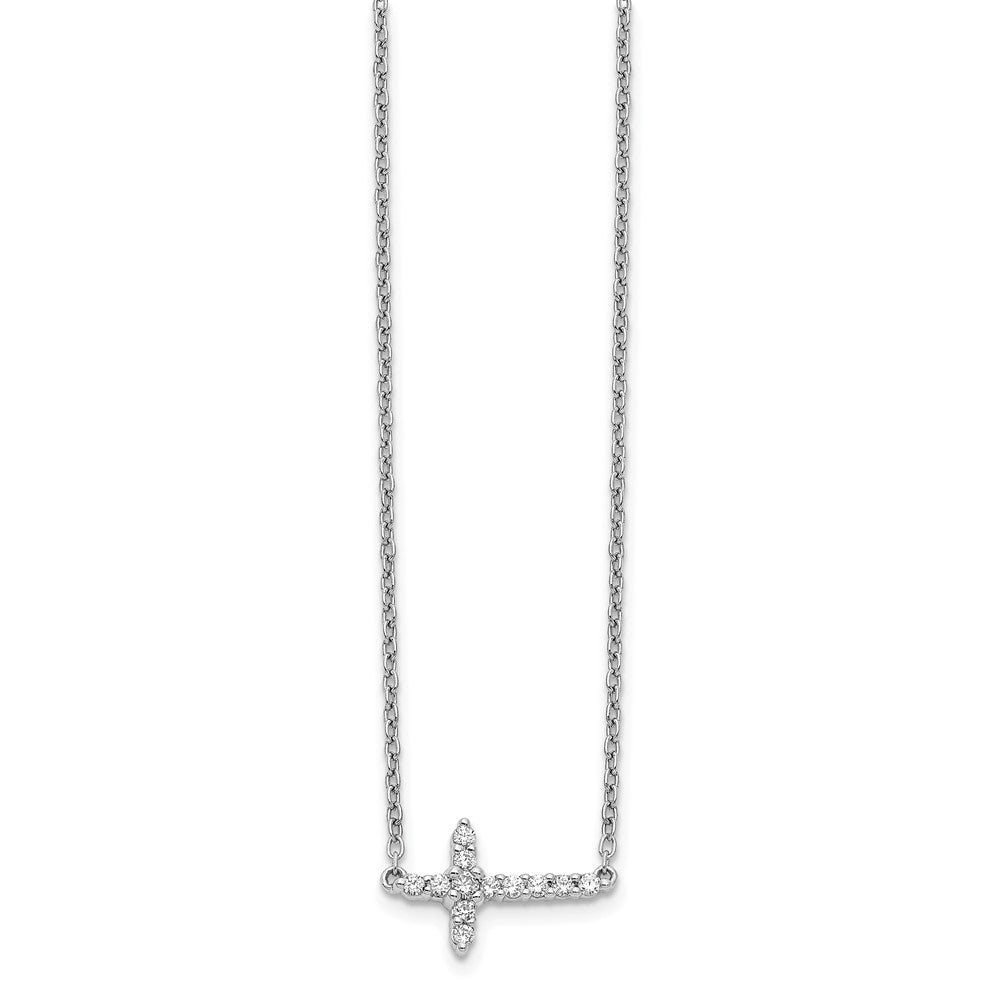 14k White Gold Diamond Sideways Cross 18in Necklace