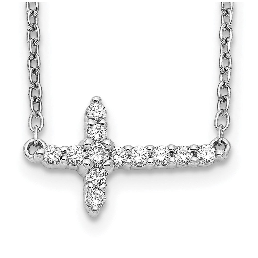 14k White Gold 1/6 carat Diamond Sideways Cross 18 inch Necklace - 2
