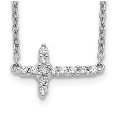 14k White Gold 1/6 carat Diamond Sideways Cross 18 inch Necklace - 2