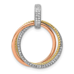 14k Tri-color 1/6 carat Diamond Three Intertwined Circles Pendant