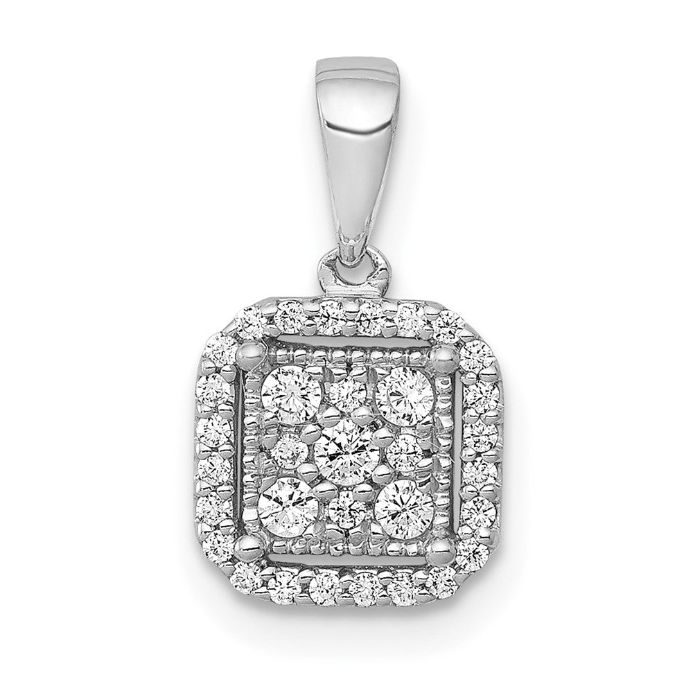14k White Gold 1/4 carat Diamond Square Halo Cluster Pendant - 2