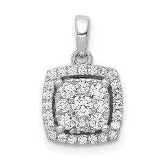 14k White Gold 1/2 carat Diamond Square Halo Cluster Pendant - 2