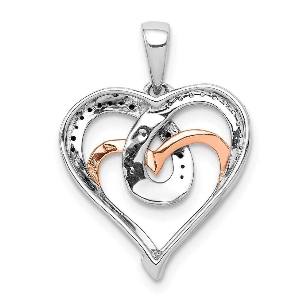 14k White and Rose Gold White and Black Diamond Hearts Pendant