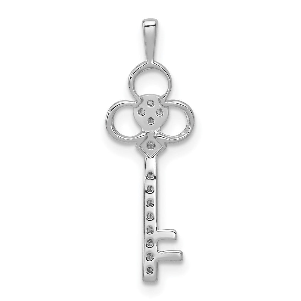 14k White Gold Diamond Club Key Pendant