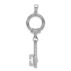 14k White Gold Diamond Circle Key Pendant