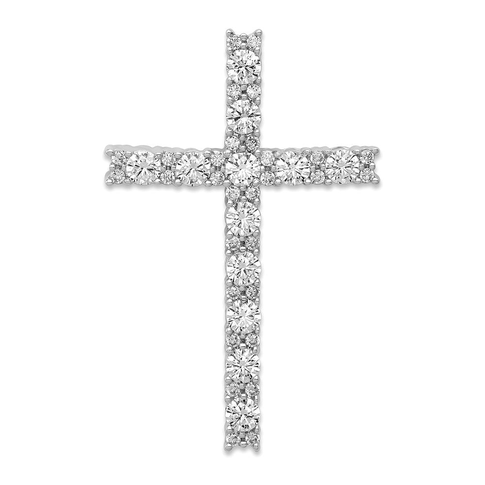 14k White Gold Diamond Latin Cross Pendant - 3