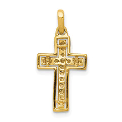 14k and Rhodium 1/8ct. Diamond Cross Pendant