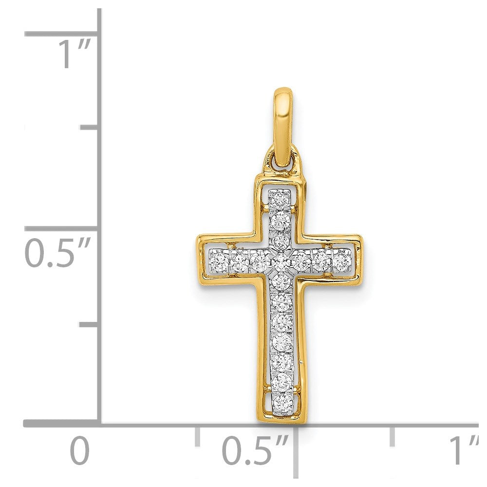 14k and Rhodium 1/8ct. Diamond Cross Pendant