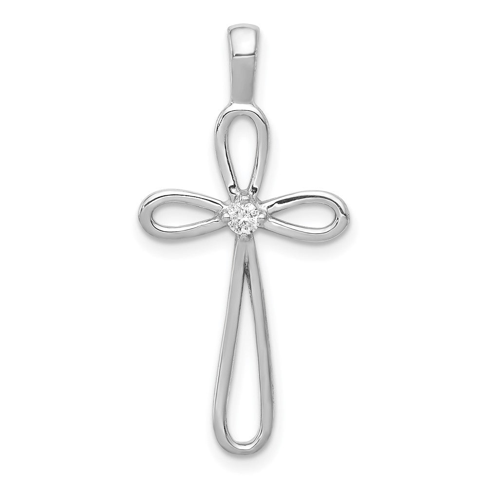 14k White Gold AA Diamond Cross Pendant - 7