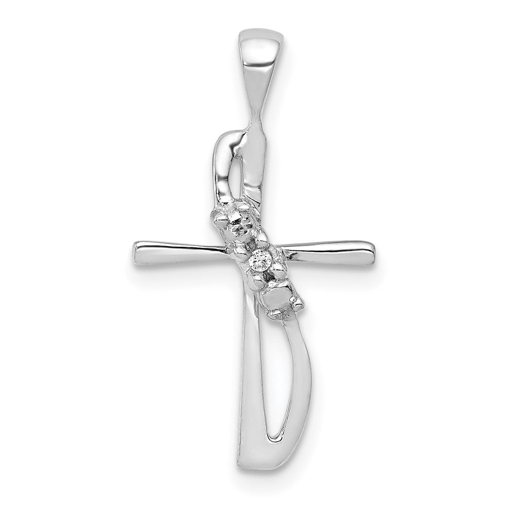 14k White Gold .01ct. Diamond Cross Pendant - 3
