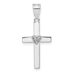 14k White Gold .01ct Diamond Heart Cross Pendant - 2