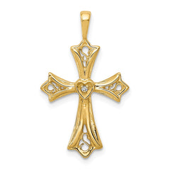14k AA Diamond Cross w/ Heart Center Pendant