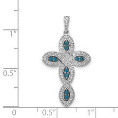 14k White Gold White and Blue Diamond Cross Pendant