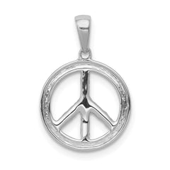14k White Gold Diamond Peace Sign Pendant