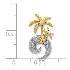14k Two-tone Diamond Double Palm Tree and Wave Chain Slide