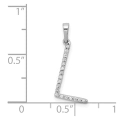 14K White Gold Diamond Letter L Initial Pendant - 2