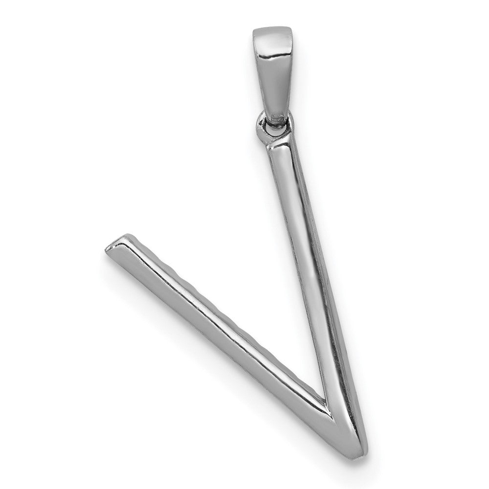 14K White Gold Diamond Letter V Initial Pendant - 2
