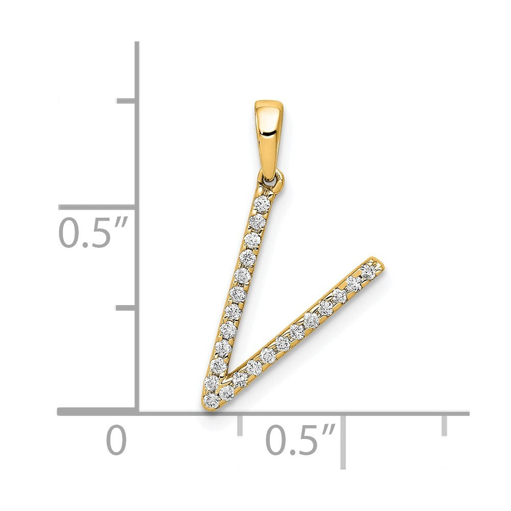 14K Diamond Letter V Initial Pendant - 2