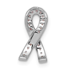 14k White Gold Pink Sapphire Awareness Ribbon Pendant