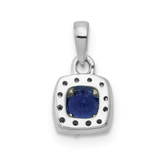14k White Gold Diamond and .20 Sapphire Square Halo Pendant