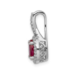 14k White Gold Diamond and Oval Ruby Halo Pendant Fits up to 2mm Regular/3mm Fancy or Reversible Omega