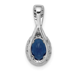 14k White Gold Diamond and Oval Sapphire Halo Pendant Fits up to 2mm Regular/3mm Fancy or Reversible Omega
