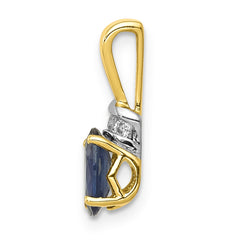 14k with White Rhodium Diamond and Oval Sapphire Pendant