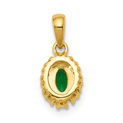 14k and Rhodium Diamond and Oval Emerald Pendant