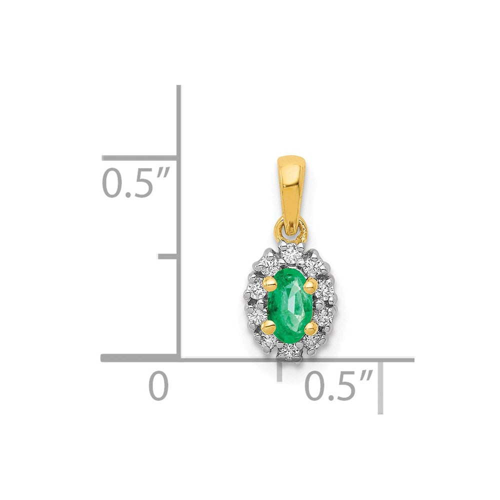 14k and Rhodium Diamond and Oval Emerald Pendant