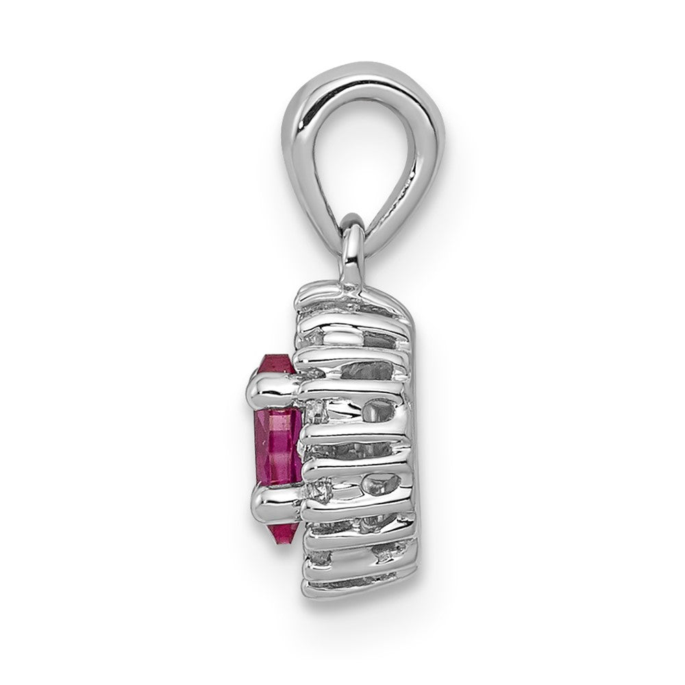 14k White Gold Diamond and .32 Oval Ruby Halo Pendant