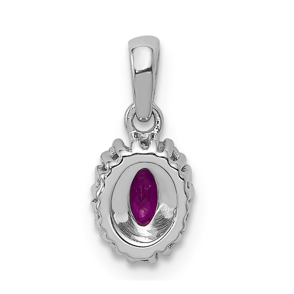 14k White Gold Diamond and .32 Oval Ruby Halo Pendant