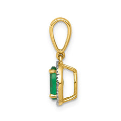 14k Diamond and Oval Emerald Halo Pendant - 2