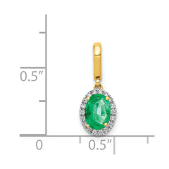14k Diamond and Oval Emerald Halo Pendant - 2