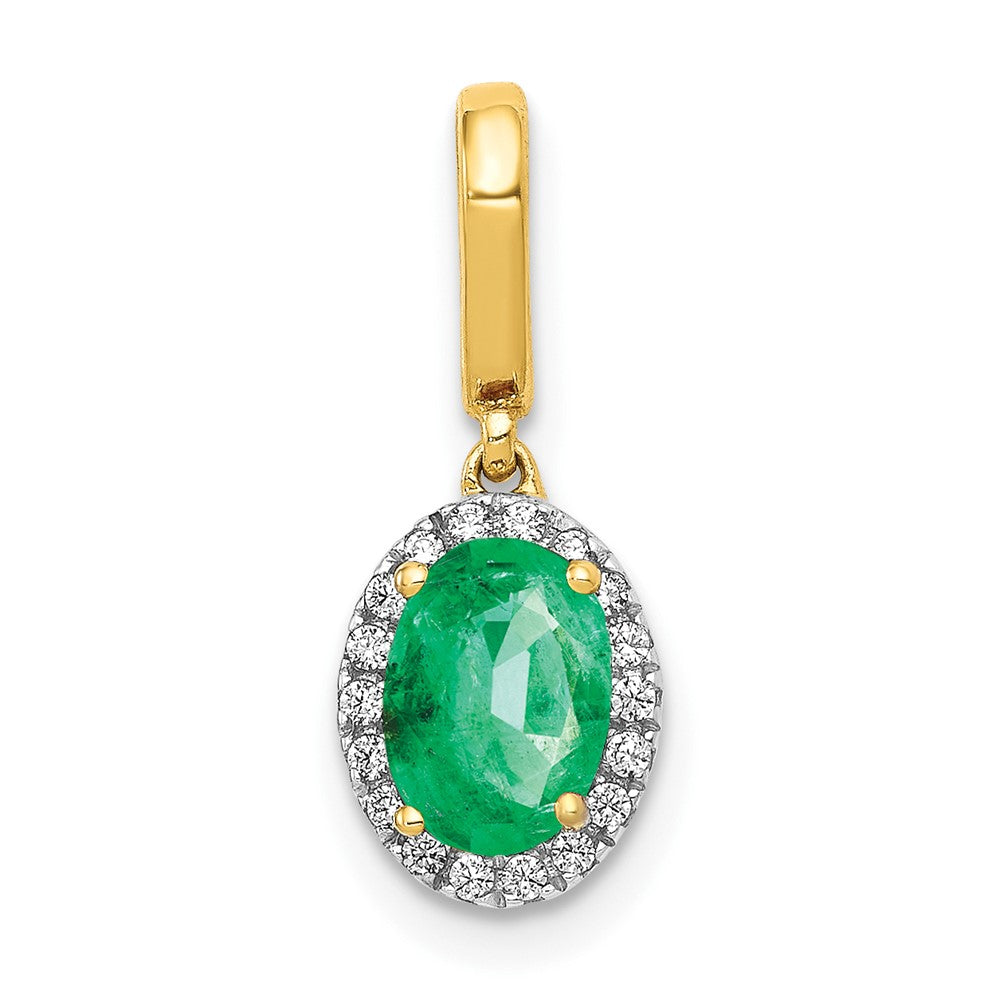 14k Diamond and Oval Emerald Halo Pendant - 2